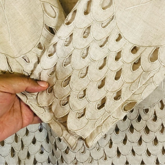 J Song Collection Tunic Top Women’s Size 18 100% Linen Tan Khaki Embroidered - Picture 10 of 14